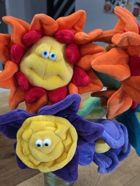 Plush Flower Bouquet - Colorful Orange, Red, Yellow & Purple Soft Flowers